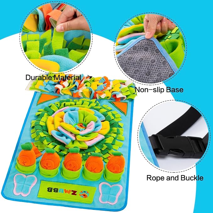 Pet Snuffle Mat for Dogs Sniff Mat Nosework Feeding Mat Slow Feeder Interactive Dog Puzzle Toys for Training and Stress Relief Encourages Natural Foraging Skills (31''x19''（Blue）)