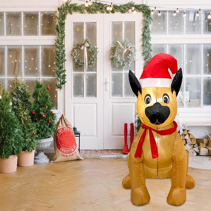 Outdoor Indoor Christmas Inflatable LED Lighted German Shepherd Dog Blow Up Holiday Yard Decoration