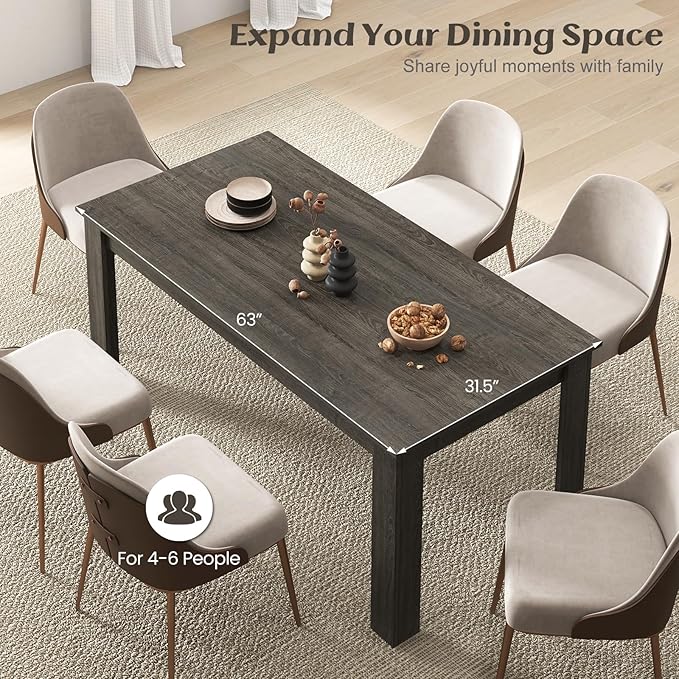 Giantex Dining Table, 63" L x 31.5" W x 30" H Large Farmhouse Center Table with 330LBS Capacity, Kitchen Table for Living Room, Home Office, Dinette, Dinner, Dining Room, Restaurant, Grey
