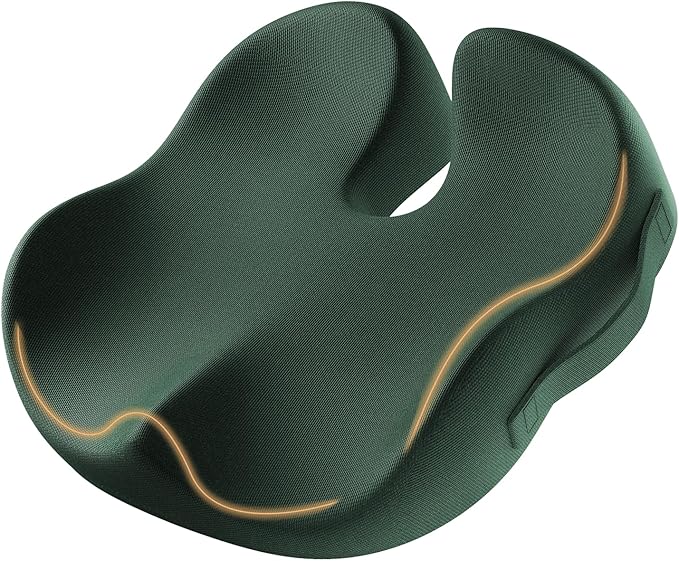 ProtoArc Seat Cushion, Office Chair Cushion for Sciatica, Coccyx Cushion, Ergonomic Memory Foam Seat Cushion for Car, Home, Pressure Relief Pad for Hip, Tailbone, All Day Comfort - Dark Green