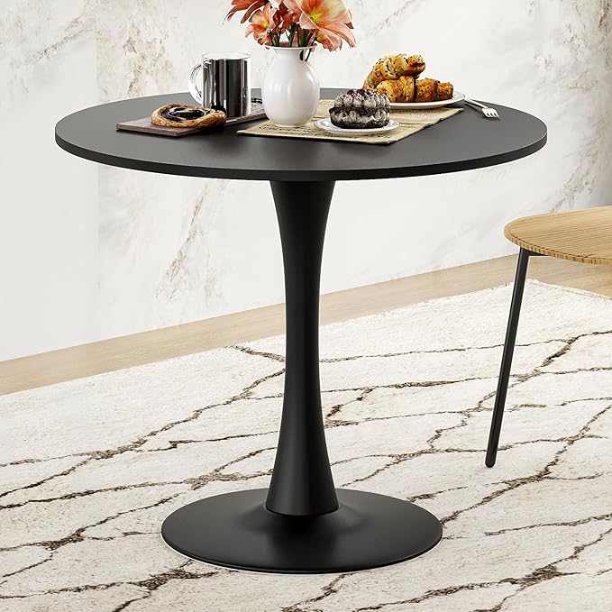 Stary 31.5" Small Round Dining Tulip Table Seats Up to 2-4 People,Wood Tabletop with Metal Pedestal Base