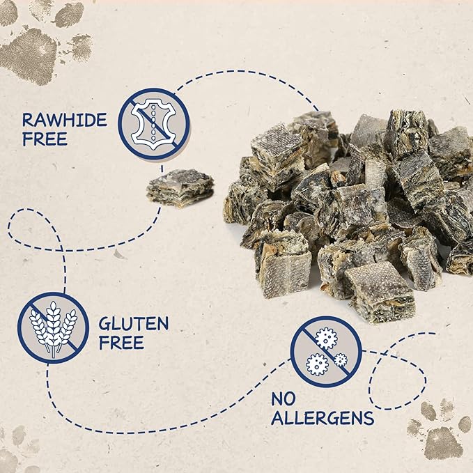 PAWUP Cod Skin Cubes Dog Treat, Chew Fish Skins Rolls w/Taurine, One-Ingredient Grain Free Healthy Dog Treat, Rich in Omega3, 8 oz