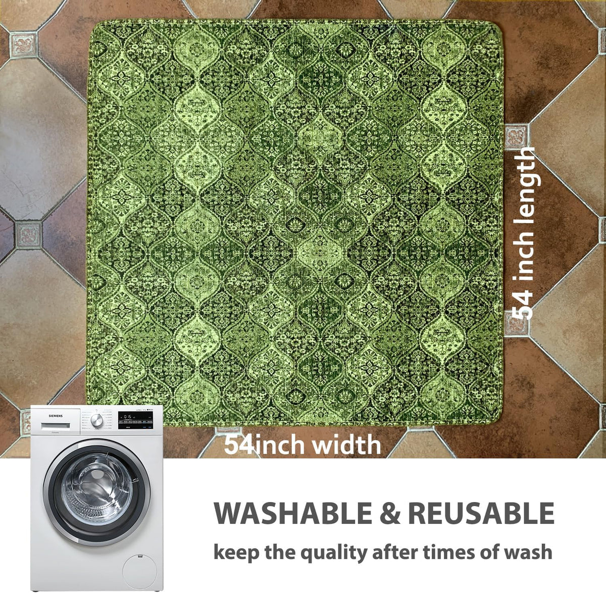 nunubaby Washable Pee Pads for Dogs, Stylish, Non-Slip and Leak-Proof Pee Pads. Reusable Potty Pads for Dogs for Crates and Floors.(Green/Multi, 54" x54")