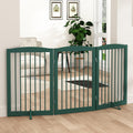 Freestanding Pet Gate for Dogs, Foldable Wooden Dog Gate for House Indoor, Step Over Pet Puppy Safety Fence for Stair, Doorway,Hall, Support Feet Included,3 Panels 32",Green