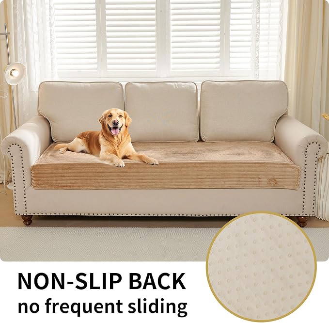 HAOMAIJIA Waterproof Couch Cover for Dogs Washable,Faux Fur Pet Couch Covers for Sofa,Soft Dog Bed Cover Non-Slip Couch Covers for 3 Cushion Couch Sofa Pet Friendly (Khaki, 35" x 95" 1 Pack)