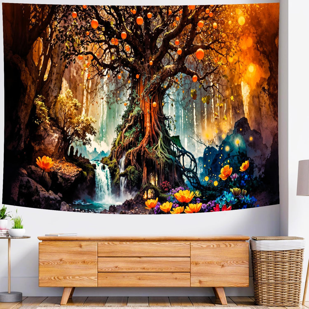 Delur Magical Forest Tapestry Fantasy Tree of Life Fairy Tale Enchanted Mystical Forest Tapestry Psychedelic Nature Landscape Wall Hanging Headboard for Bedroom Living Room Home Decor (70.8" x 92.5")