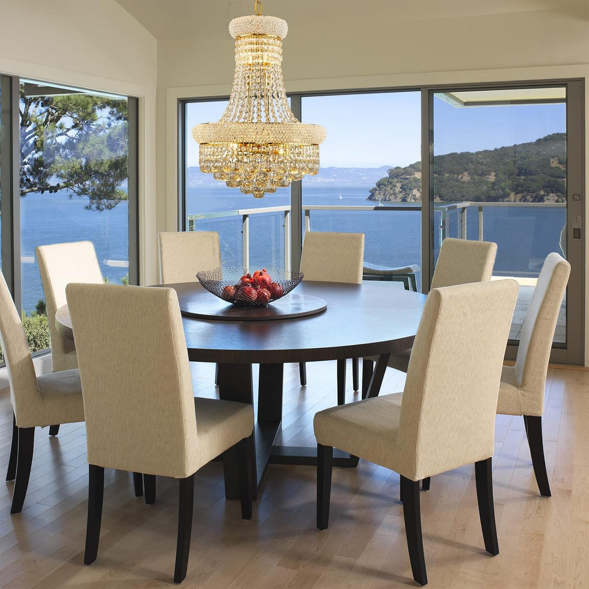 10 - Light Unique Empire Crystal Chandelier for Foyer Entryway Living Room Dining Room Bedroom Hallway Gold Finish