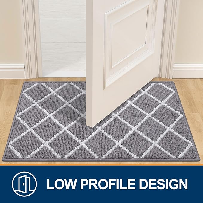 Finchitty Indoor Door Mat, Dirt Resistant and Absorbent, Low-Profile, Non-Slip, Washable Inside Floor Mats for Front Door, Back, and Entrance, 32" x 20", Grey