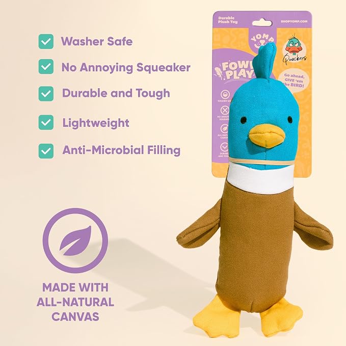 Yomp Plush Duck Dog Toy – Durable Stuffed, No Squeaker Dog Toys with Natural Canvas and Crinkle Paper – Interactive Stuffed Animal for Dogs (Quacker)