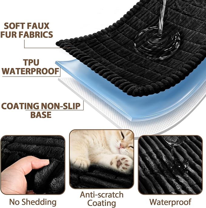 FUANGUI Waterproof Couch Cover Sofa Cover for Dogs and Pets Sofa Protector | Non-Slip Washable Fuzzy Soft Cat Bed Sofa Slipcover for 2-3 Cushion Couch Sofa Pet Friendly, Black, 27.6" x 82.7", 1 pcs
