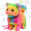Hopearl Walking Cat Interactive Electronic Pet Plush Kitty Toy with Sounds and Movements Animated Meow Shake Head Wiggle Tail Gifts for Toddlers Birthday, Rainbow, 7''