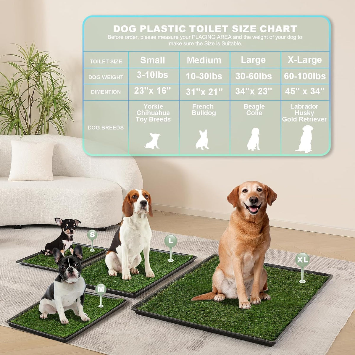 HQ4us Dog Grass Pad with Tray Small 23" x 16" Dog Litter Box Toilet for Puppy (No Grate) with 2×Artificial Grass for Dogs with Hemmed Edge, Pee Pads for Dogs, Realistic, Less Stink, Potty for Balcony