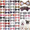 Reginary 50 Pieces Dog Bow Ties Pet Collar Bow Puppy Collar Attachment with Rubber Bands for Small Medium Cat Pet Grooming Charms Accessories Wedding Birthday Occasion(Stripe Style)