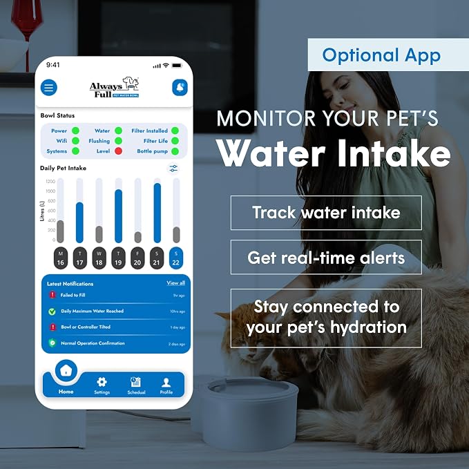 Always Full® 9" Self-Refilling Dog Water Bowl & Bottle Pump Bundle | Self-refilling filtered water with app-enabled hydration monitoring; easily upgradeable to the Always Full® Wall Unit.