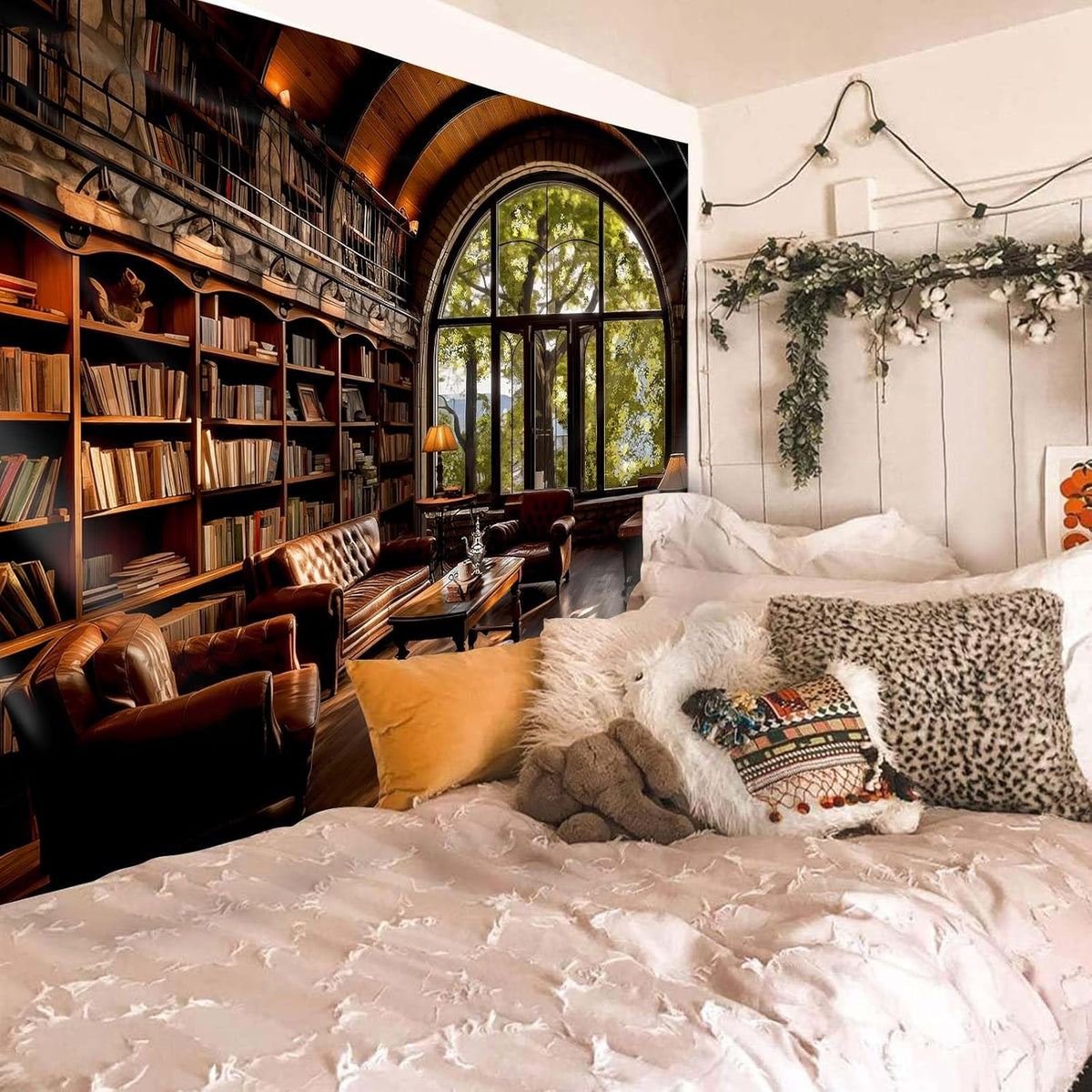 dueeia Book Library Extra Large Wall Tapestry Wall Hanging Medieval Bookshelf Vintage Window Bookcase Backdrop Wall Decor for Bedroom Aesthetic Living Room Office 104X78.7Inch