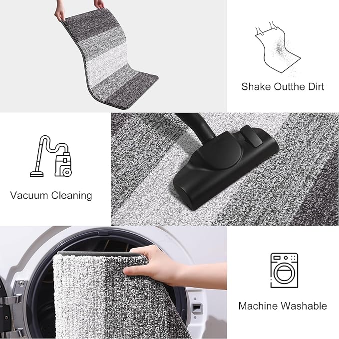 Smiry Dog Door Mat for Muddy Paws, Absorbs Moisture and Dirt, Low-Profile Entryway Mat with Non-Slip Backing, Entry Indoor Outdoor Doormat for Inside Floor (30x17 Inches, Light Grey, Striped)
