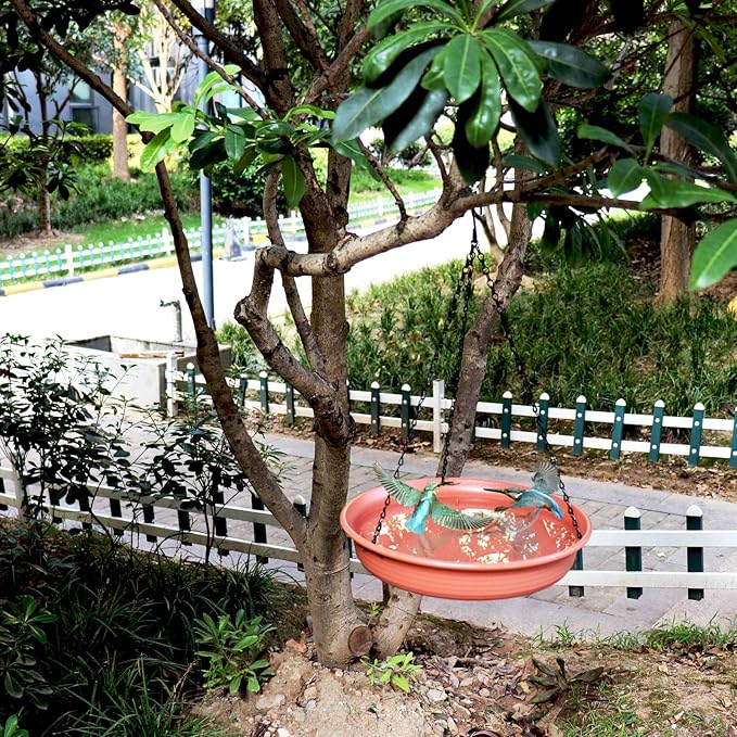 12 Inch Hanging Bird Bath and Feeder With Hook and Chain for Outdoor Garden Yard Patio