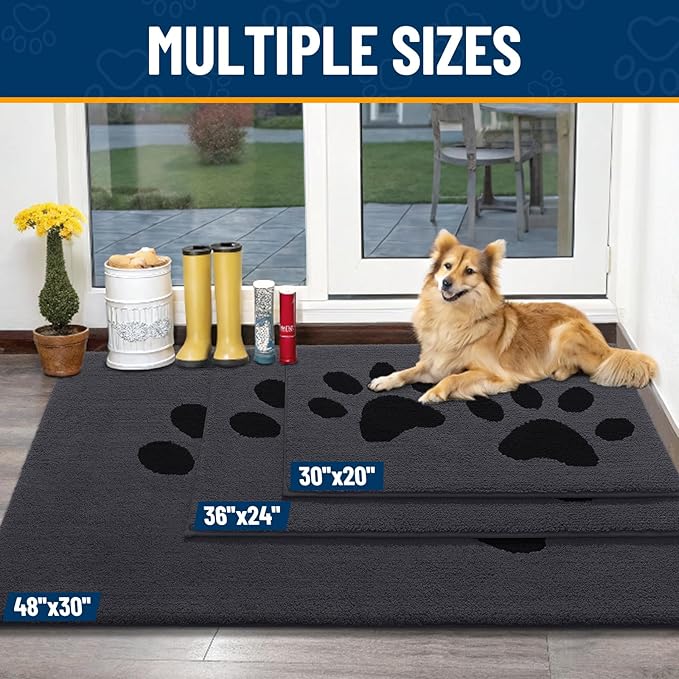 Smiry Dog Door Mat for Muddy Paws, Absorbs Moisture and Dirt, Low-Profile Entryway Mat with Non-Slip Backing, Entry Indoor Outdoor Doormat for Inside Floor (71x47 Inches, Black, Paw)