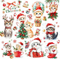 Christmas Window Clings Cat Stickers for Window Glass, 9 Sheets Xmas Decorations Cat Tree Bells Decals for Holiday Party(Cat2341)