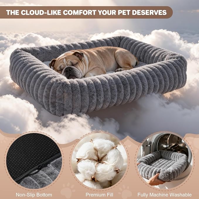 Dog Bed for Small Medium Size Dog, Washable Self Warming Dog Cat Beds for Indoor Cats Fluffy Rabbit Fur Pet Bed for Puppy and Kitten, Orthopedic Dog Cat Beds with Removable Cover & Anti-Slip Bottom