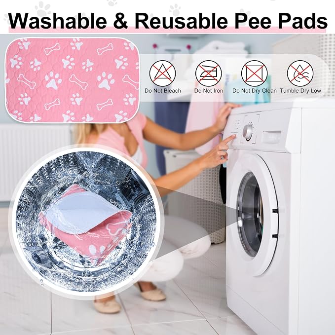 BEAUTYZOO 6 Pack Washable Pee Pads for Dogs,Reusable Puppy Pads 16x24 Pink | Waterproof Super Absorbent,Non Slip and Leak-Proof Against Urine,Whelping Pads Mats for Puppy Potty Training,Playpen,Crate