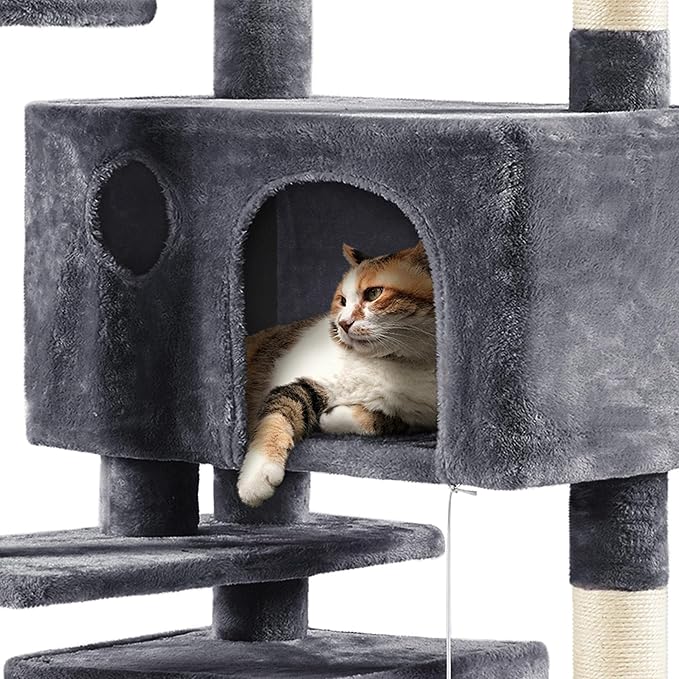 Yaheetech 70in Multi-Level Cat Tree Tall Cat Tower Cat Furniture with Condo, Scratching Posts & Dangling Ball for Indoor Cats Activity Center, Dark Gray