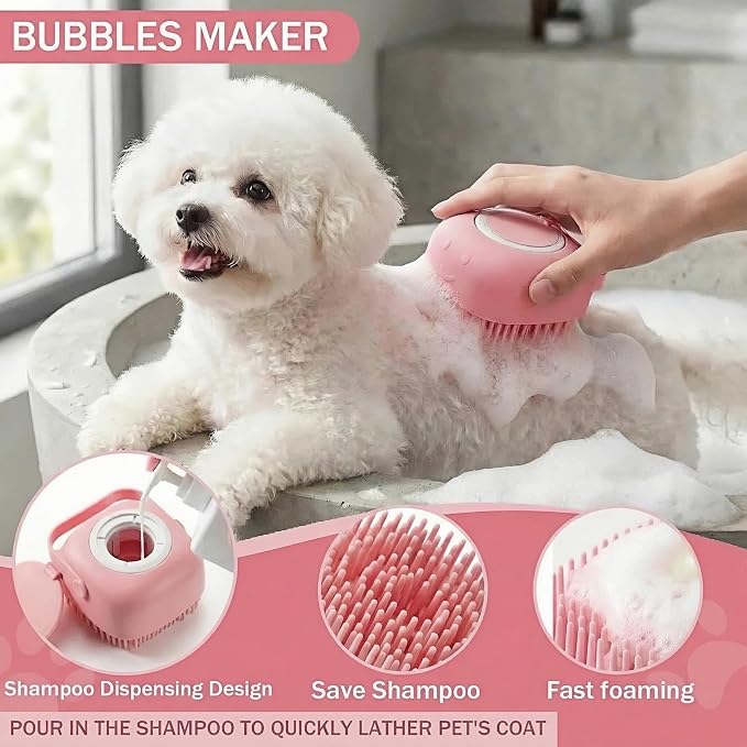 9PCS Dog Bath Kit & Dog Brush Kit for Dogs & Cats - Professional Pet Grooming Tools Set with Shedding Brush, Bath Scrubber, Dematting Comb & Storage Bag - Complete Dog Washing Essentials, Pink