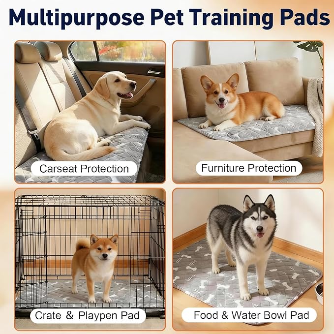 Puppy Pads with Pheromones, Washable Pee Pads for Dogs Potty Training, Reusable Dog Mat with Pet Hair Removal Gloves for Playpen, Crate, Whelping Box (Brown,M)