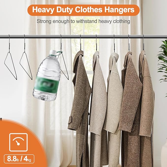 Wire Metal Hangers Bulk 100 Pack, Clothes Hangers Heavy Duty for Coats, Suits, Shirts, Pants, Skirts, Space Saving, Non Slip, Ultra Thin, 16 Inch, Black