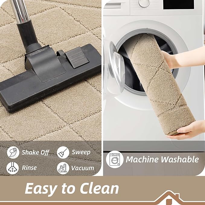 BEQHAUSE Dirt Trapper Door Mat 32" x 48", Doormat Non-Slip Entryway Rugs Washable, Dog Door Mat Stain Resistant and Absorbent Welcome Floor Mat for Front Back Door, Mud Wet Shoes & Paws, Warm Beige