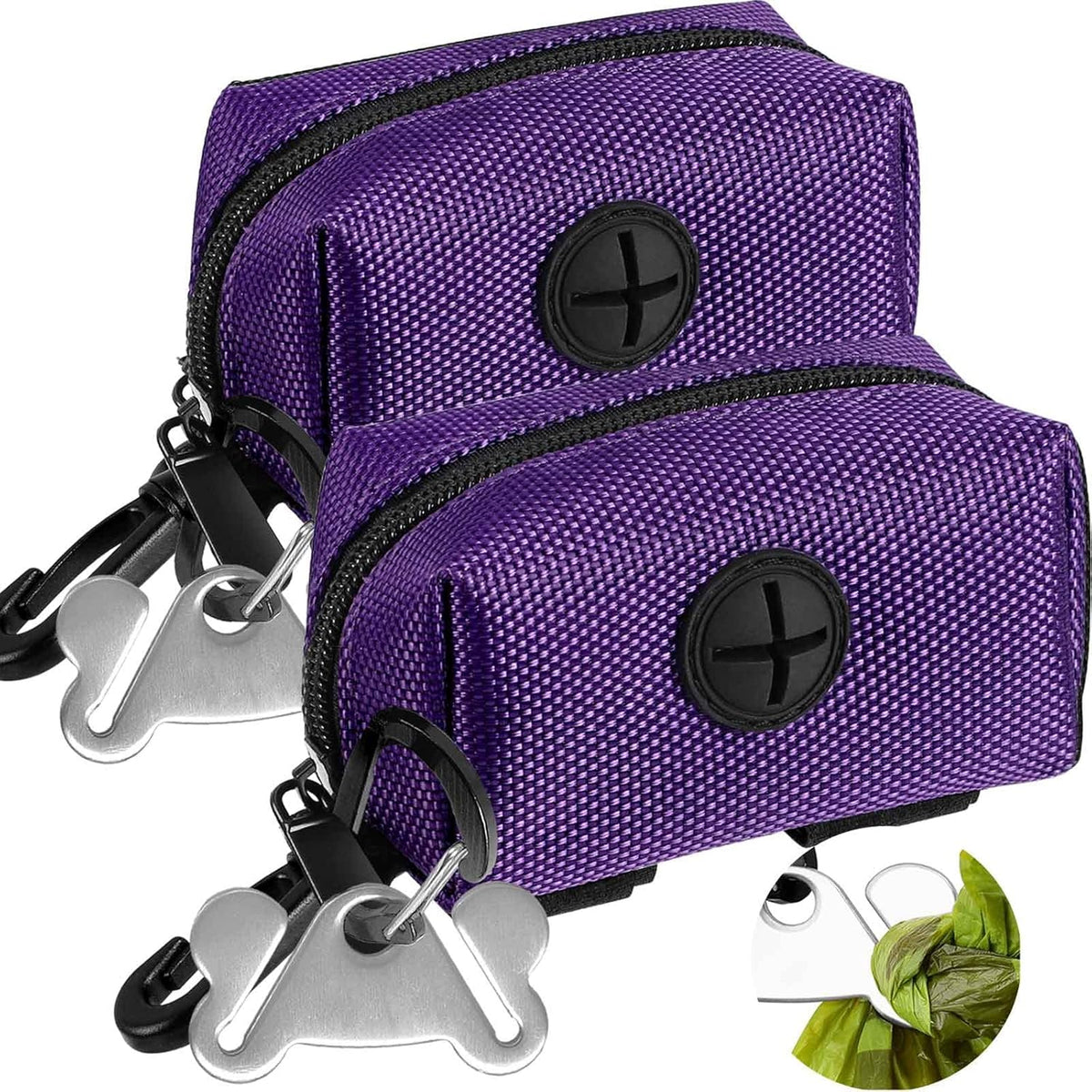 Dog Waste Bag Dispenser Pet Poop Bags Holder for Doggie Waste Bags Dispensers Soft Fabric Zipper Small Doggy Puppy Pouch for Leash Accessory Attachment with Carrier,2PCS Purple