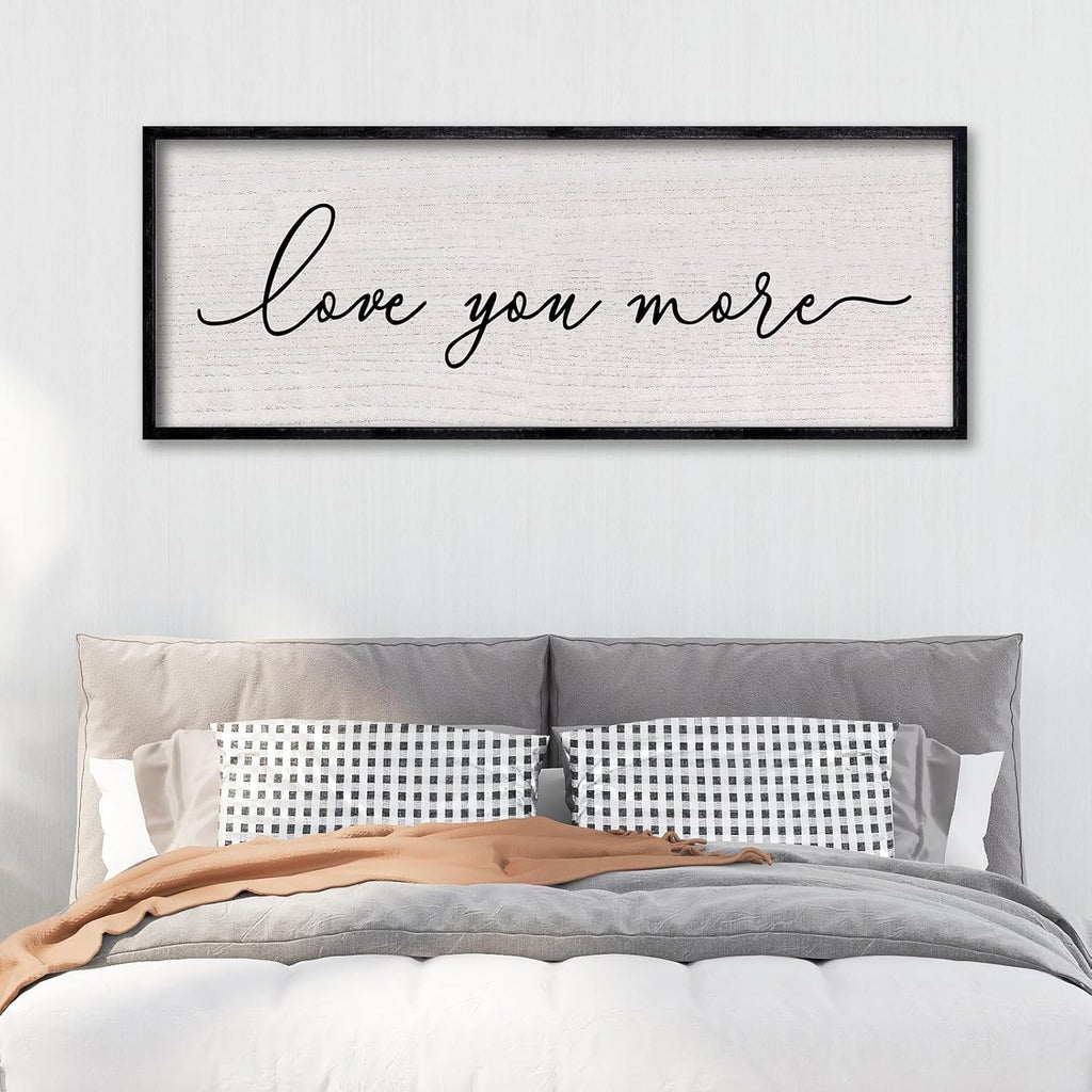 LuZhiQiang Love You More Sign Wall Decor 40"x15" for Master Bedroom Above Over Bed Large Simple Wood Framed Hanging Wall Art (Black)