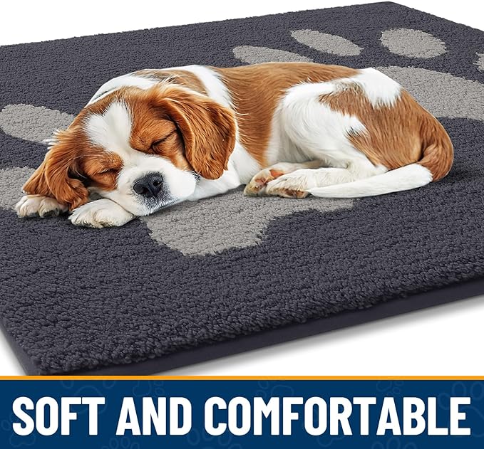 Smiry Dog Door Mat for Muddy Paws, Absorbs Moisture and Dirt, Low-Profile Entryway Mat with Non-Slip Backing, Entry Indoor Outdoor Doormat for Inside Floor (47x20 Inches, Dark Grey, Paw)