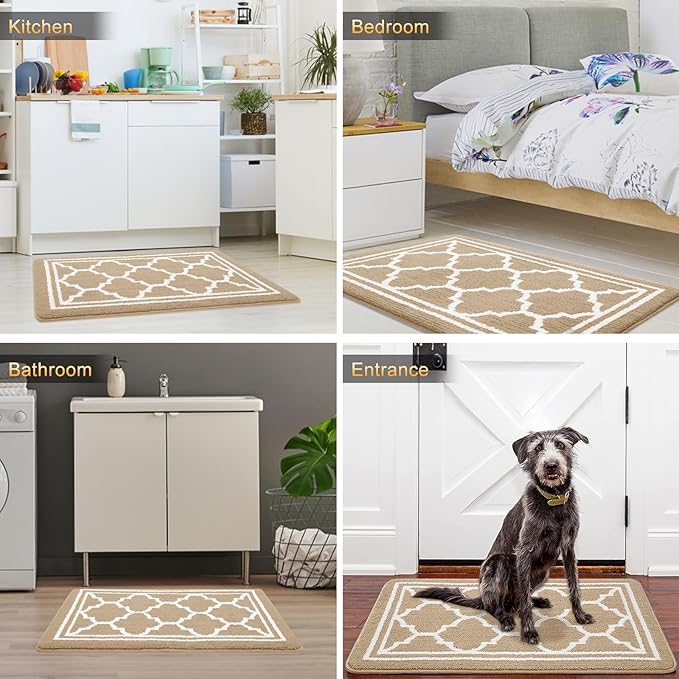 Buganda Indoor Door Mat, Dirt-Resistant and Absorbent Doormat, Anti-Slip, Low Profile Floor Mats for Inside Entryway, Front, and Back Door Entrance (48x32 Inches, Beige)