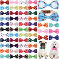 Reginary 50 Pieces Dog Bow Ties Pet Collar Bow Puppy Collar Attachment with Rubber Bands for Small Medium Cat Pet Grooming Charms Accessories Wedding Birthday Occasion (Polka Dot Style)