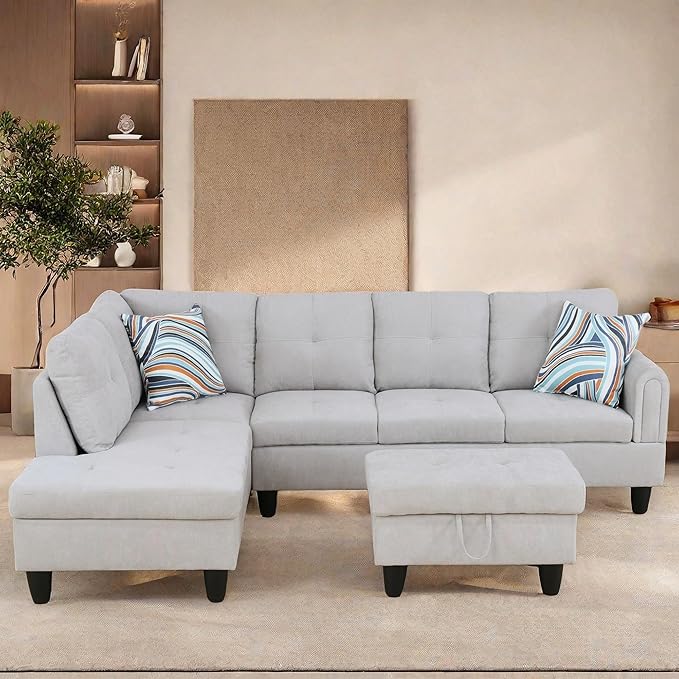 108-Inch Modular L-Shaped Sectional Sofa with Deep Seat, Modern L Shaped Cloud Couch with Chaise, Upholstered Couches for Living Room, Bedroom, Office, No Assembly Require (Gray)