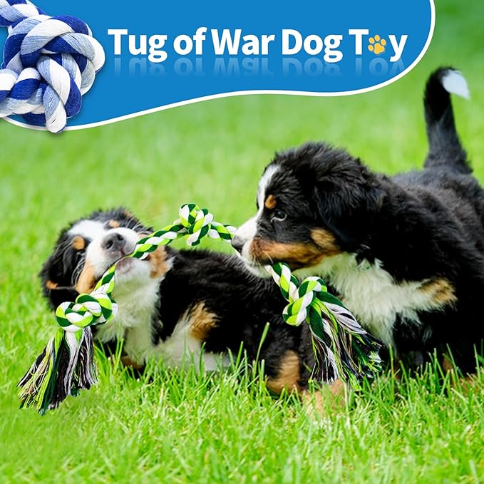 [2 Pack] Dog Rope Toys, Dog Chew Toy for Medium and Small Dogs, 3 Knots Heavy Duty Puppy Rope Toy, 100% Cotton Tug of War Dog Toys for Boredom, Teeth Cleaning