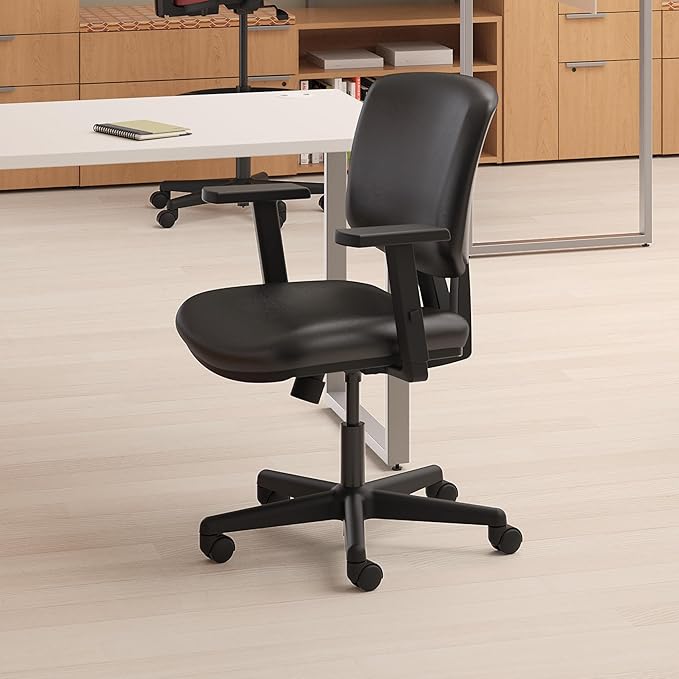 HON Volt Armless Office Desk Chair Comfy, Ergonomic Recline, Softhread Leather Back Seat, Swivel Desk Chair, Black