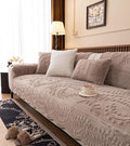 Fuzzy Rabbit Plush Sofa Cover Cozy Warm Sofa Couch Covers with 3D Jacquard Leaf Pattern Non-Slip Easy-to-Install Shaggy Sofa Slipcover Prefect for Kids Dogs Cats Cats(Cream Coffee,36"x63")