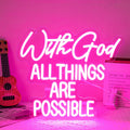"With God All Things Are Possible" Neon Sign God Neon Light for Wall Decor Letter LED Neon Sign Pink LED Neon Light Dimmable Neon Signs for Bedroom Wedding Church Decoration