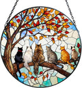 Stained Glass Suncatcher Window Hanging - 6 Cats on a Branch, Cat Lover Gifts for Women Men Mom, Home Decor for Window Door, Christmas Birthday, 7.87x7.87 in