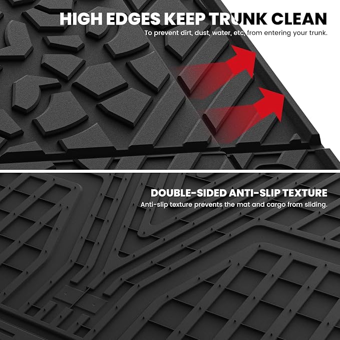 LASFIT Trunk Mat for Jeep Wrangler Unlimited 4XE 2021-2024 2025 4 Door with Subwoofer, Plug-in Hybrid EV-Gas (PHEV), All Weather TPE Custom Fit Cargo Mat Trunk Liner Cargo Liner, Black