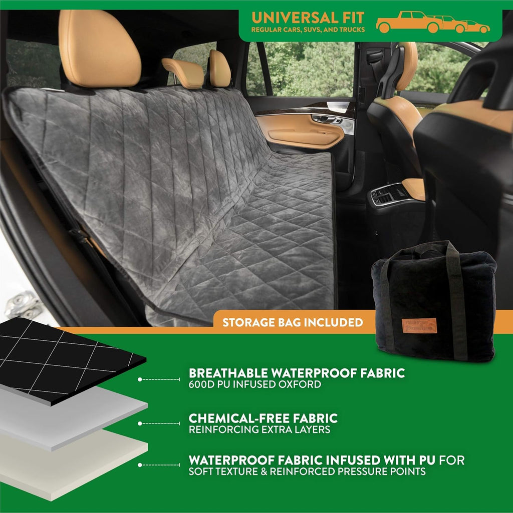 Plush Paws Products Velvet Rear Car Seat Protector w/o Hammock | Washable & Waterproof Back Seat Dog Cover for Car, Truck, & SUV | Nonslip, Tear Resistant Pet Seat Cover | Regular London Grey