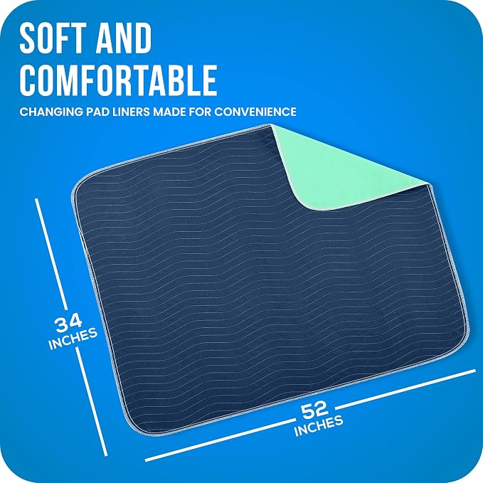 Utopia Bedding Washable Pee Pads for Dogs 34" x 52" (Pack of 4), Waterproof Incontinence Bed Pads for Adults, Elderly and Kids, Heavy Absorbency Pet Training Pads for Sofa and Couch (Navy, Green)