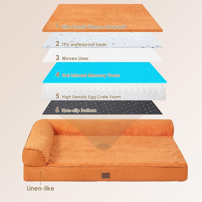 EHEYCIGA Memory Foam Dog Bed for Crate, Large Orthopedic Dog Bed, Pumpkin | Washable Removable Cover, Waterproof Flat Pet Sofa Couch with Nonskid Bottom, 36x27x6