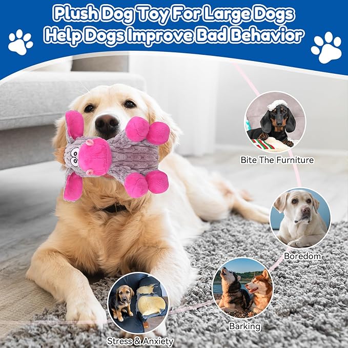 Plush Chew Toys for Large Dogs, Tough Crinkle Stuffed Animal Squeaky Interactive Toys for Small Medium Large Dogs, Keep Them Busy, Big Pet Toys