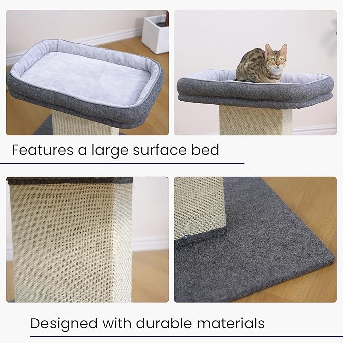 Catry Mellow 2-Level 19" Cat Tree with Large Washable Replaceable Bed, Big Sisal Post, Quick Assembly, Built to Last, Ideal for Small to Large Cats, Grey