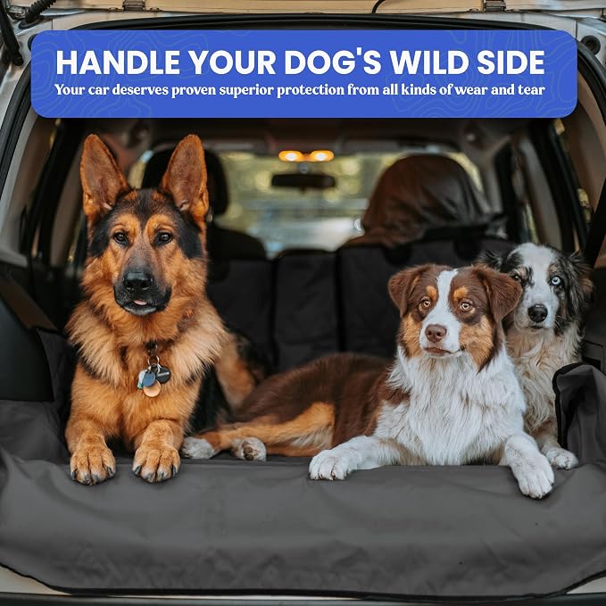 4Knines Split Cargo Liner for SUV – For Dogs & Pets, Heavy-Duty, Waterproof Trunk Mat & Cargo Cover – Fits 60/40 Split Bench & Armrest Pass-Through – Machine Washable, Non-Slip, Durable (Large, Black)