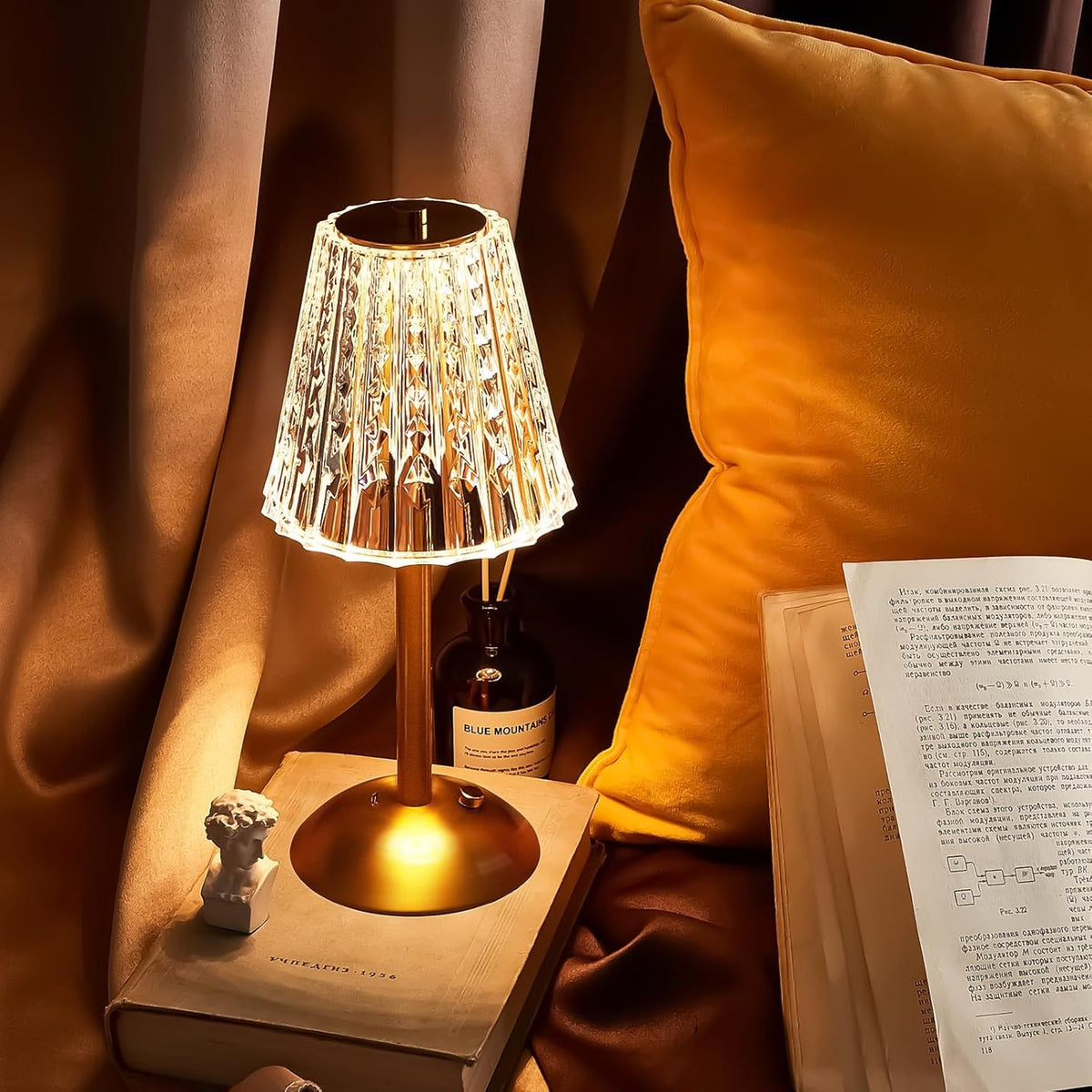 Liliful 6 Pcs LED Portable Cordless Table Lamp Touch Battery Operated Rechargeable Desk Lamp 3 Color Dimmable for Bedroom Living Room Dining (Classic Style,Gold)