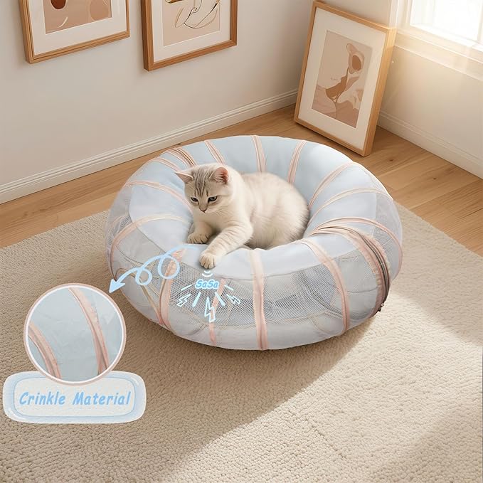 Mesh Cat Tunnel Bed with 20 Cat Toys, Collapsible Play Tunnel for Indoor Cats,Visible Cat Tube for Kitten Puppy